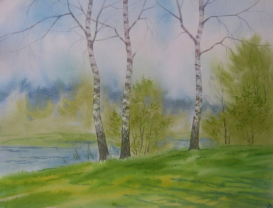 Watercolor painting Coastal birches Valery Savenets: Title: Watercolor painting Coastal birches Valery Savenets Description: NoSav 389 *** ABOUT THIS PAINTING *** * TITLE: "Coastal birches" * ARTISTS: Valery Savenets * SIZE: 30x40 cm/'11.81x15.74