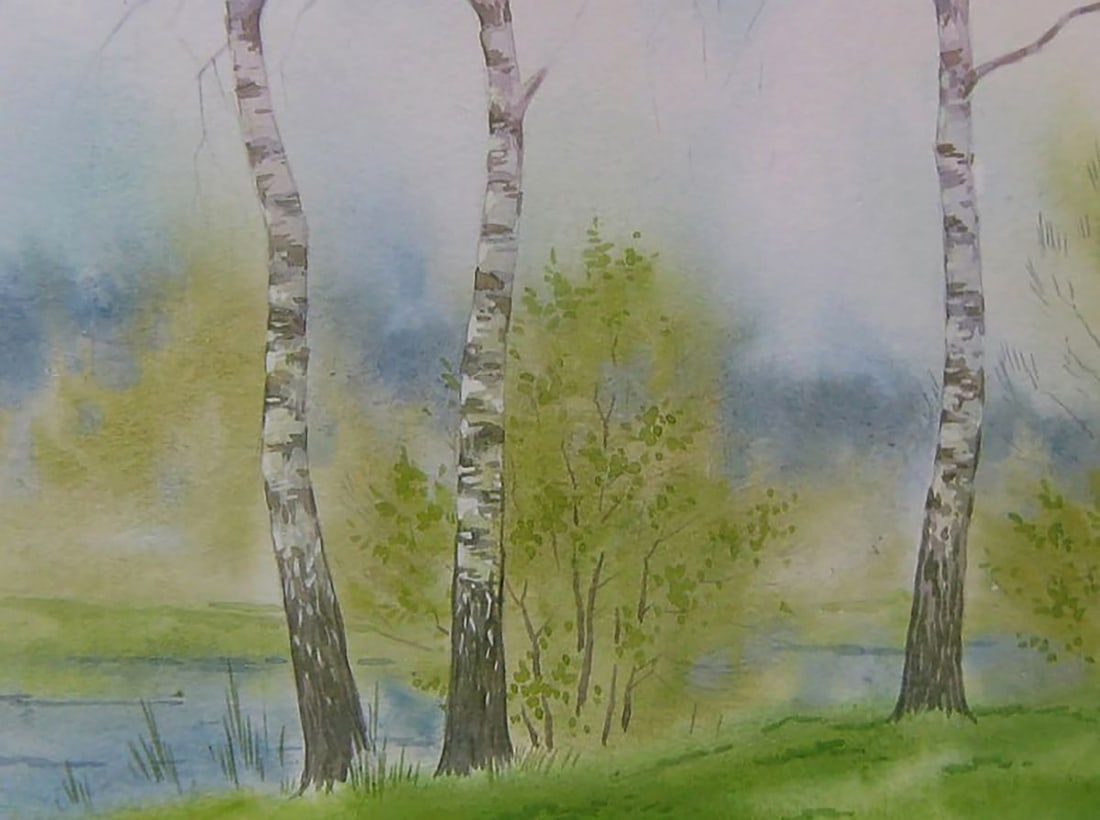 Watercolor painting Coastal birches Valery Savenets - 6