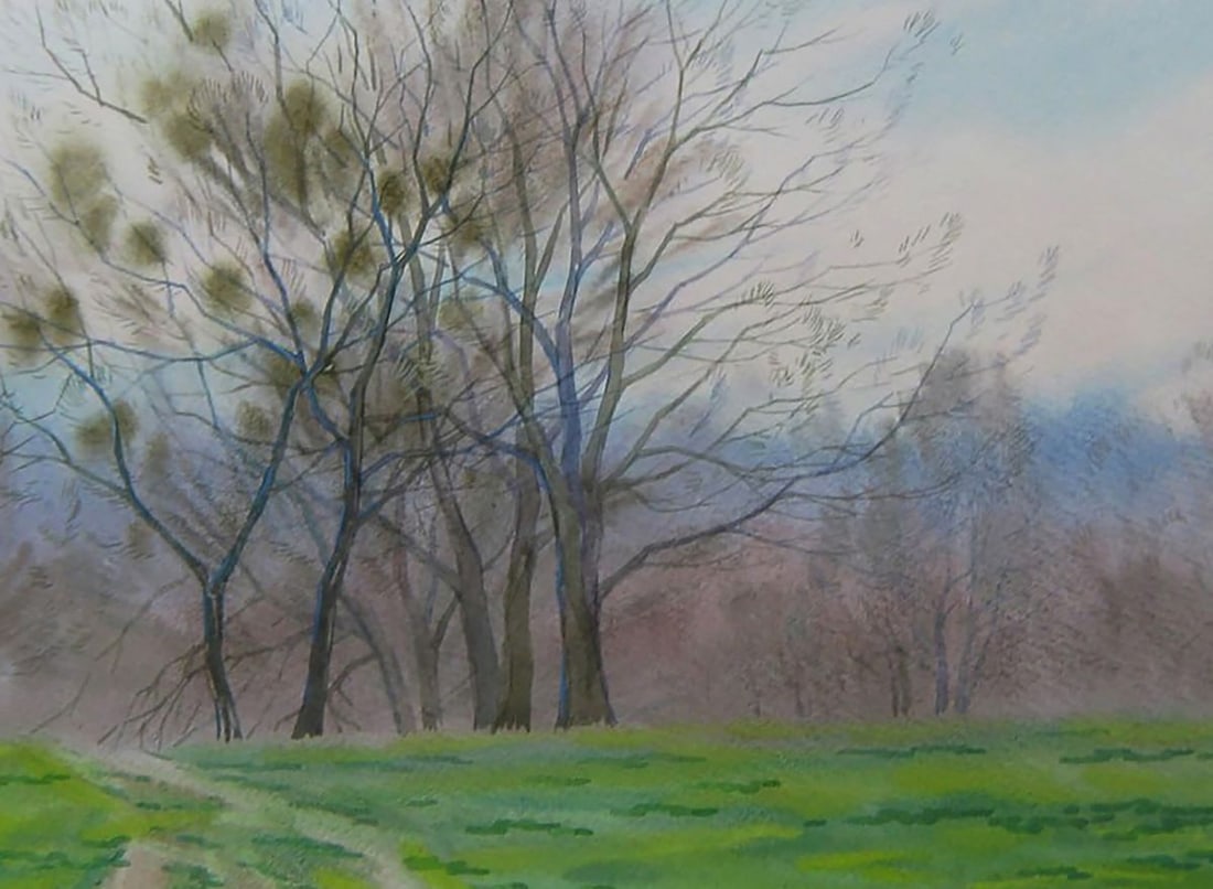 Watercolor painting Spring meadow in the forest Valery Savenets - 6