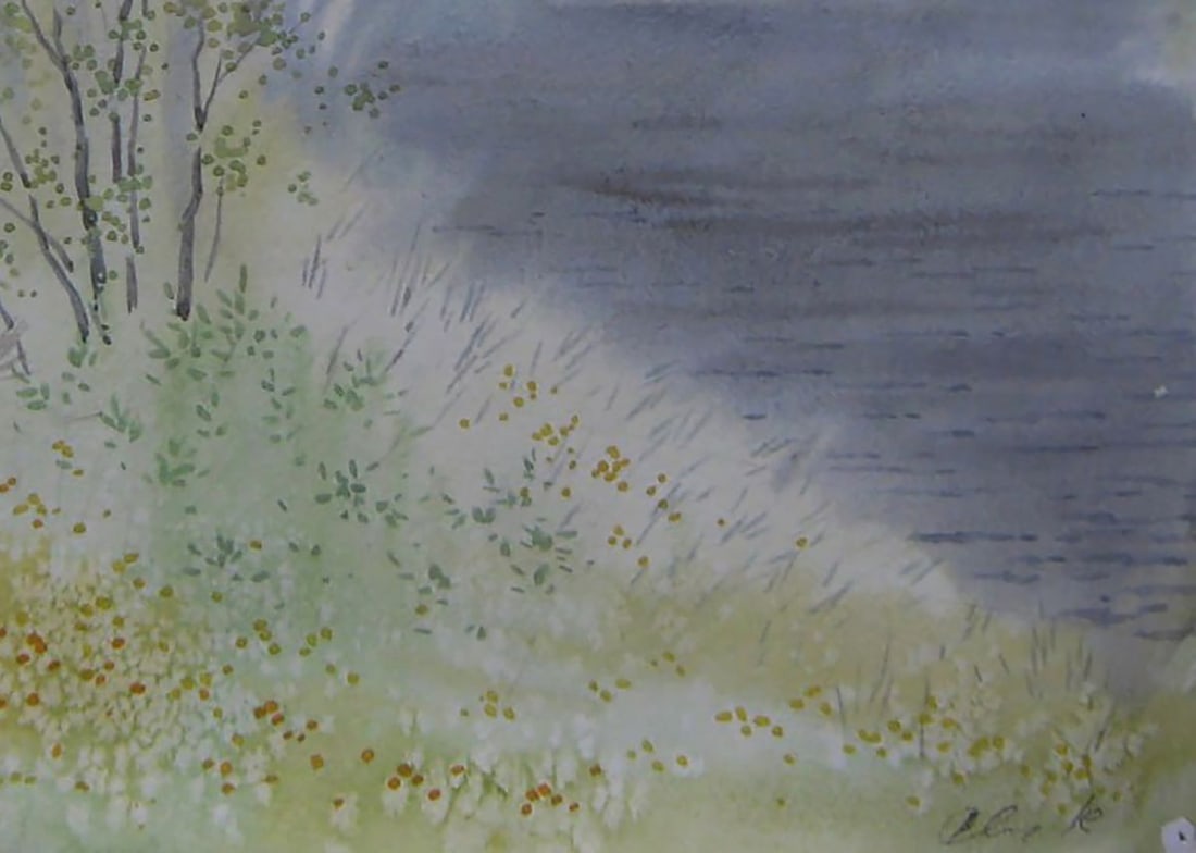 Watercolor painting Spring river fog Valery Savenets - 2