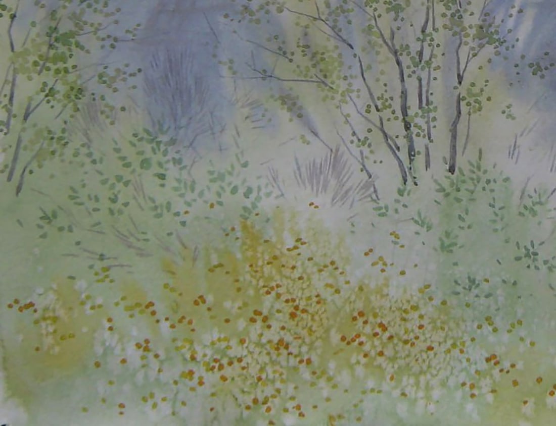 Watercolor painting Spring river fog Valery Savenets - 3