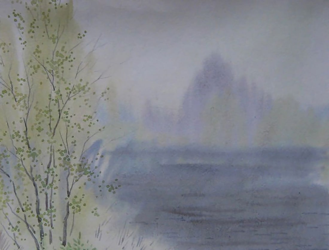 Watercolor painting Spring river fog Valery Savenets - 5