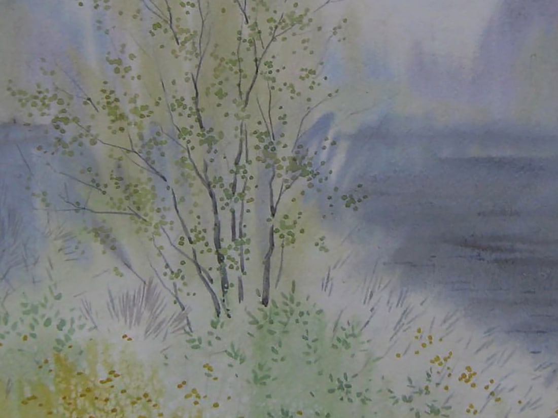 Watercolor painting Spring river fog Valery Savenets - 6