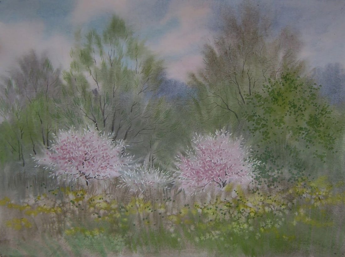 Watercolor painting Blooming spring nature Valery Savenets: Title: Watercolor painting Blooming spring nature Valery Savenets Description: NoSav 394 *** ABOUT THIS PAINTING *** * TITLE: "Blooming spring nature" * ARTISTS: Valery Savenets * SIZE: 30x40