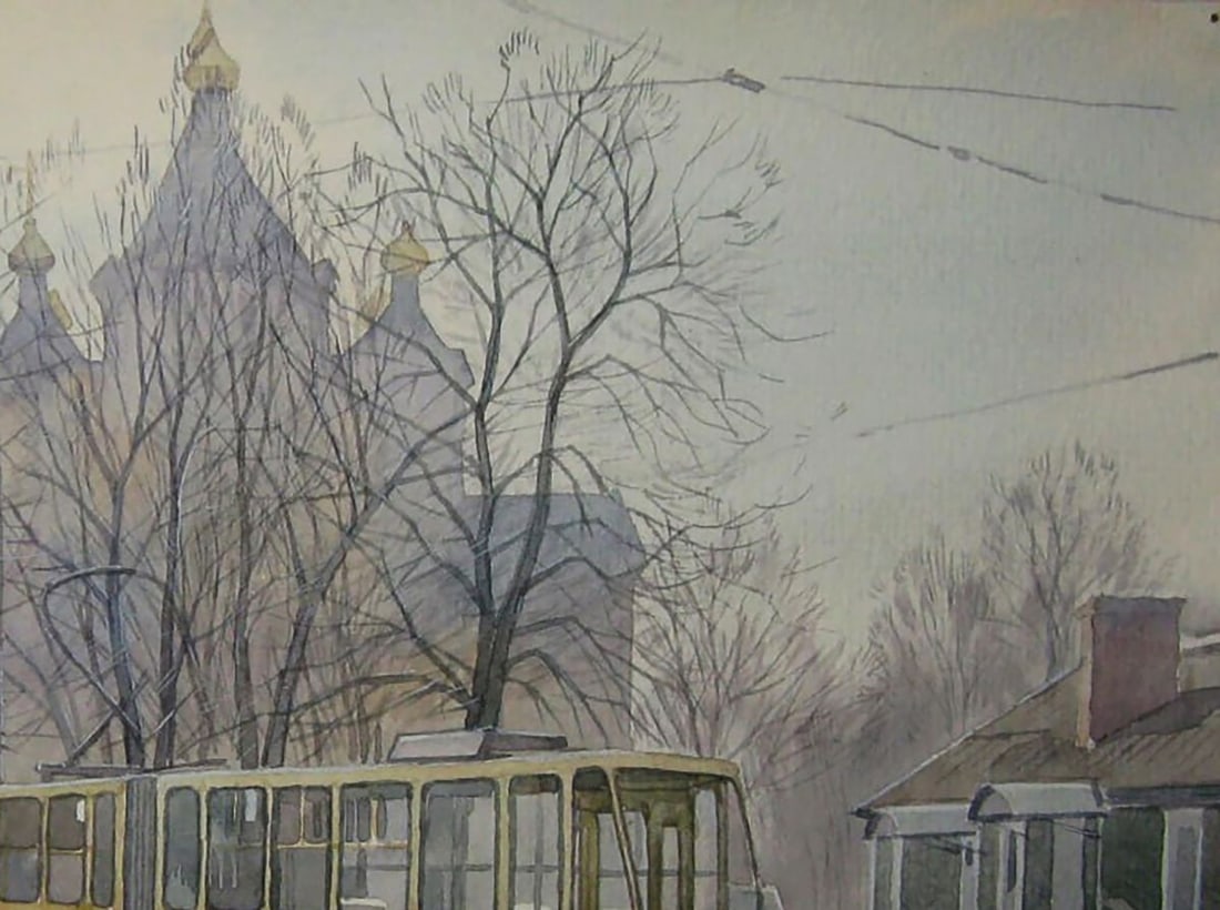 Watercolor painting City morning Valery Savenets - 5