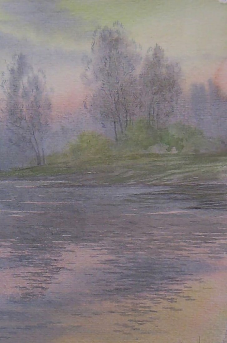 Watercolor painting Morning river Valery Savenets - 5