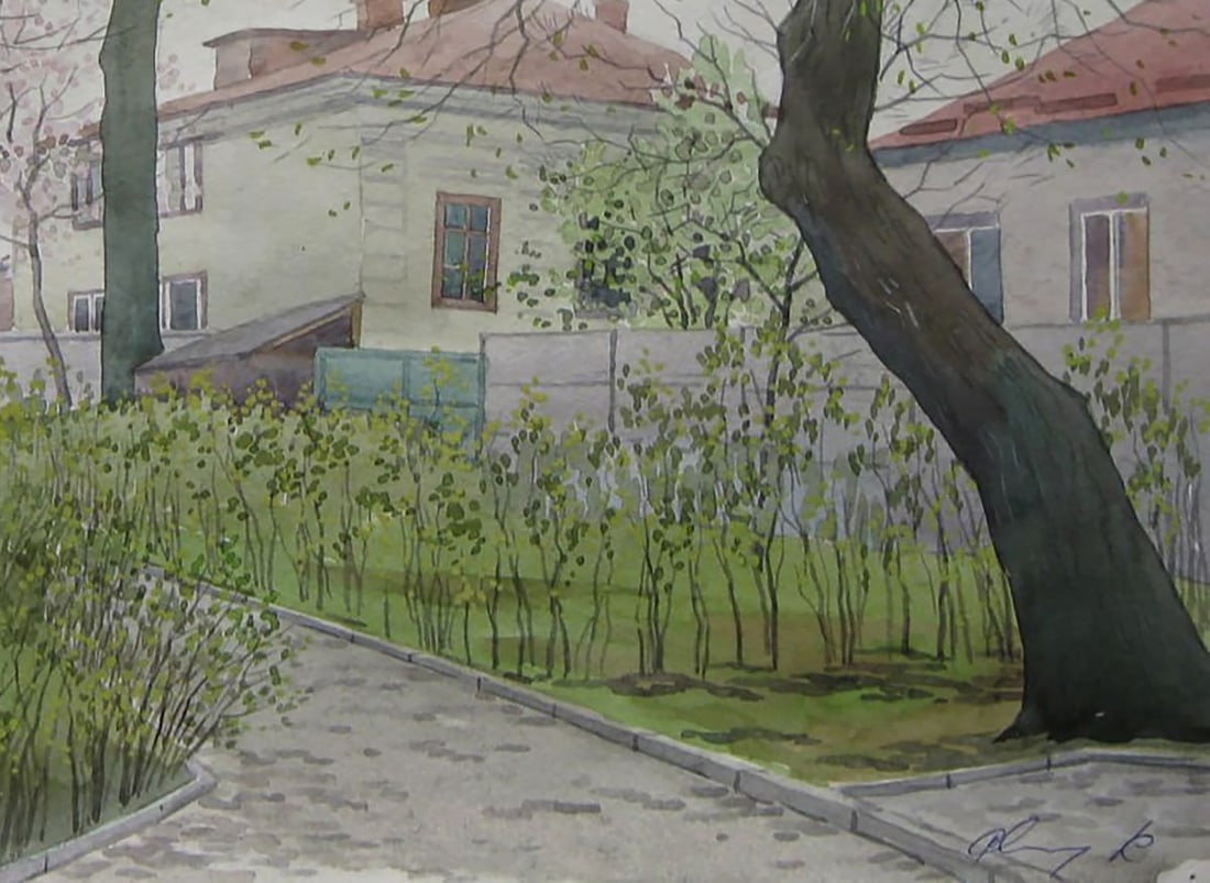 Watercolor painting Spring streets of the city Valery Savenets - 2