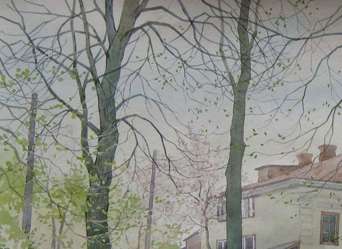 Watercolor painting Spring streets of the city Valery Savenets - 4
