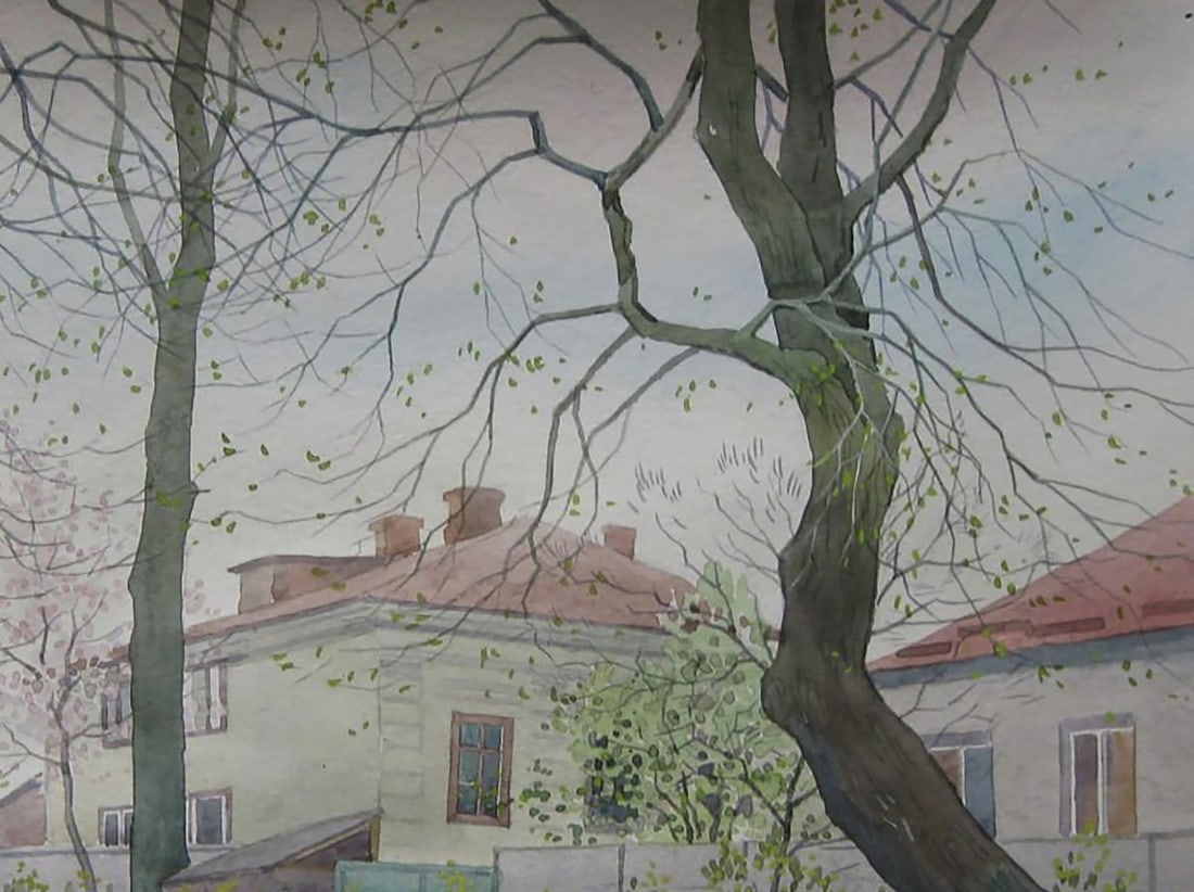 Watercolor painting Spring streets of the city Valery Savenets - 5