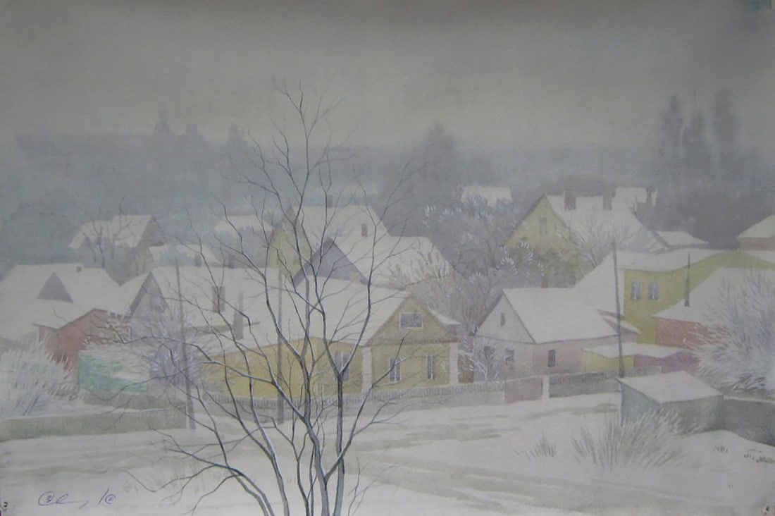 Watercolor painting Snowy morning city Valery Savenets: Title: Watercolor painting Snowy morning city Valery Savenets Description: NoSav 399 *** ABOUT THIS PAINTING *** * TITLE: "Snowy morning city" * ARTISTS: Valery Savenets * SIZE: 30x45