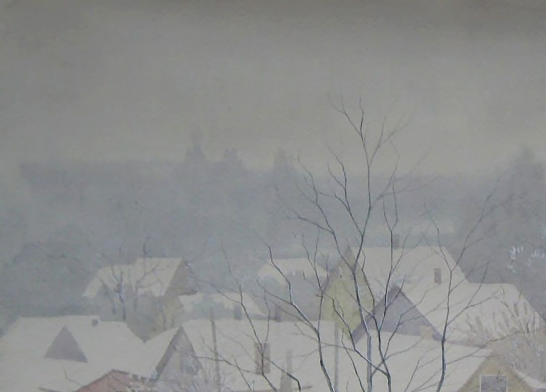 Watercolor painting Snowy morning city Valery Savenets - 4