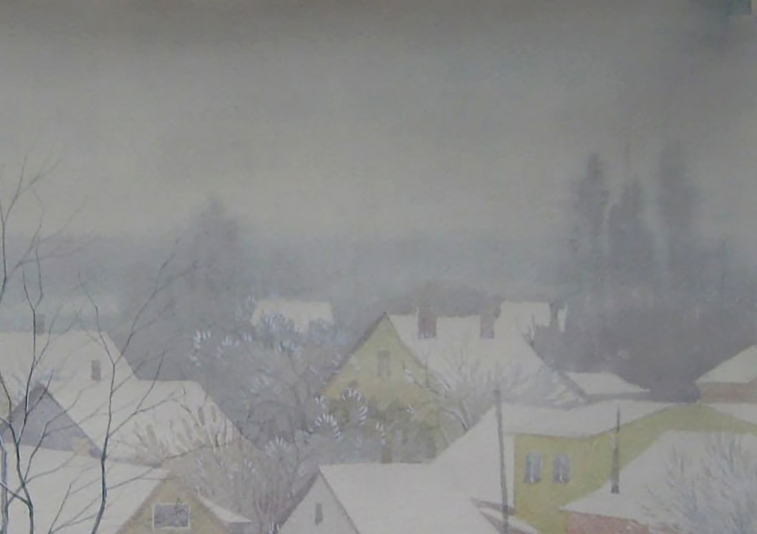 Watercolor painting Snowy morning city Valery Savenets - 5
