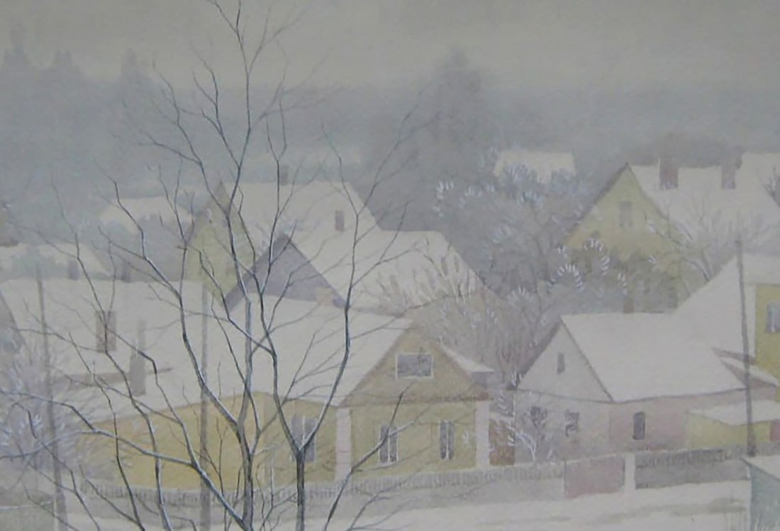 Watercolor painting Snowy morning city Valery Savenets - 6
