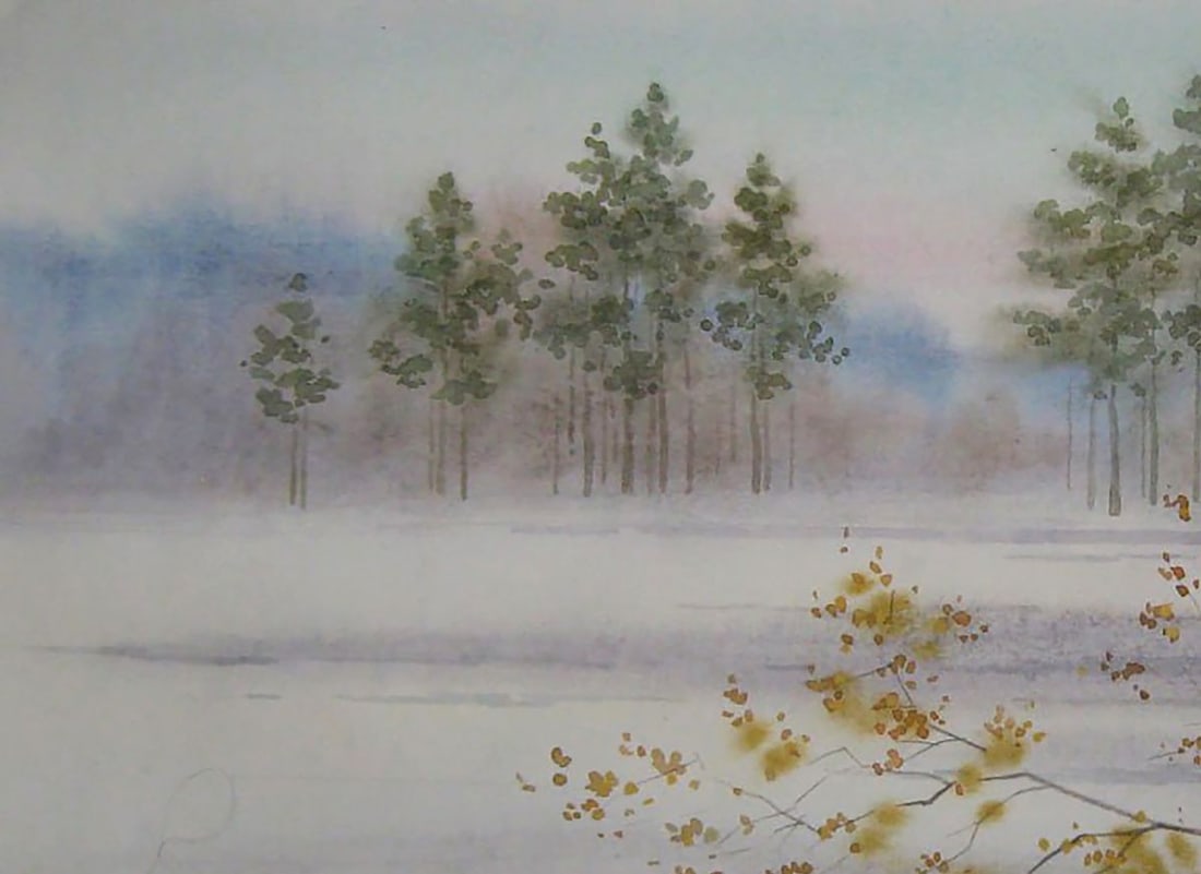 Watercolor painting Winter forest Valery Savenets - 4