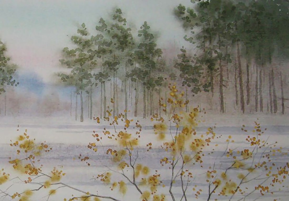 Watercolor painting Winter forest Valery Savenets - 5