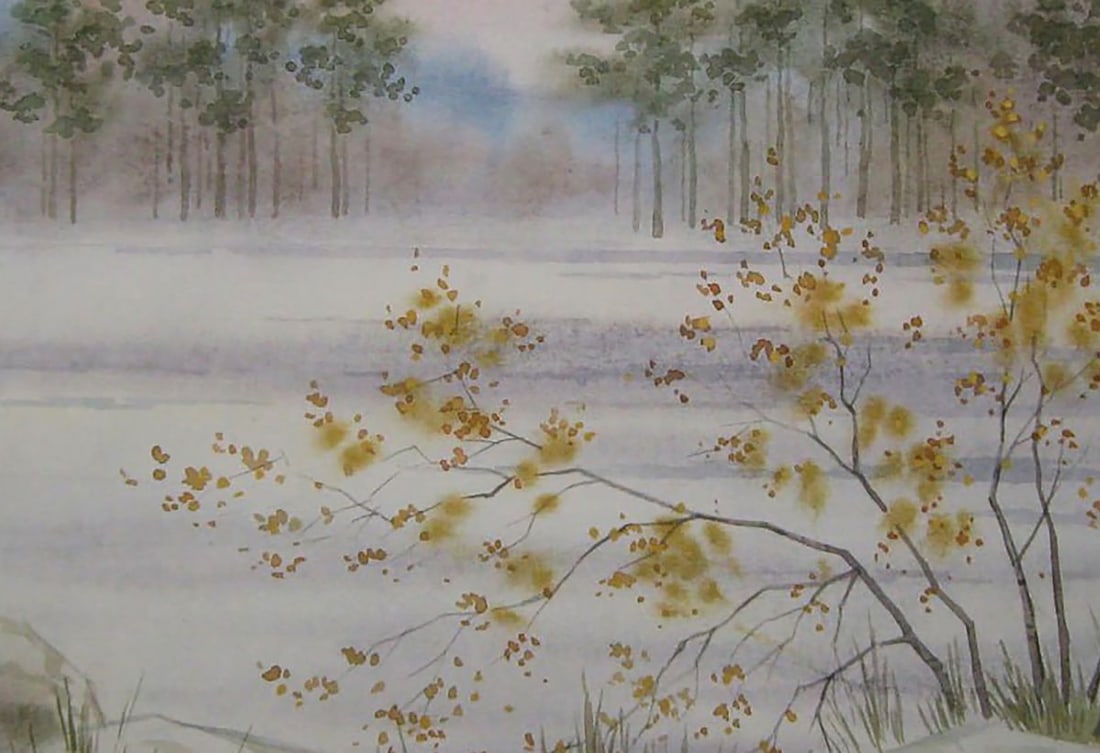 Watercolor painting Winter forest Valery Savenets - 6