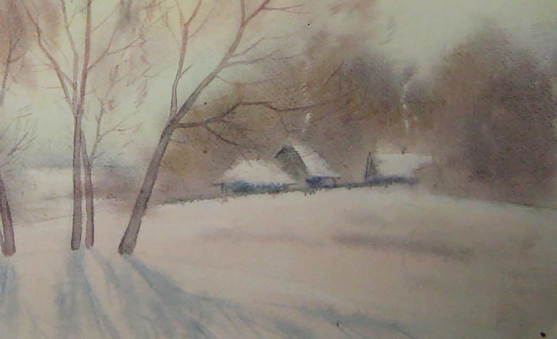 Watercolor painting Winter morning Valery Savenets - 2