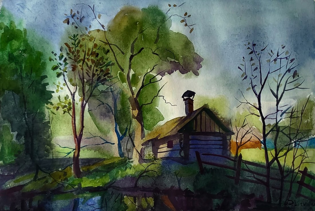 Watercolor painting House by the river Daniil Litvinov: Title: Watercolor painting House by the river Daniil Litvinov Description: NoLitv 1235 *** ABOUT THIS PAINTING *** * TITLE: "House by the river" * ARTISTS: Daniil Litvinov * SIZE: 42x30 cm/'16.53x11.8