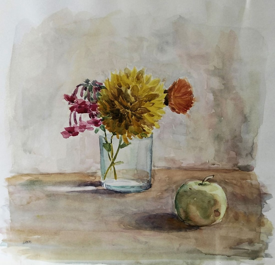 Watercolor painting Harmony of fruits and flowers Vitaly Duhnevich: Title: Watercolor painting Harmony of fruits and flowers Vitaly Duhnevich Description: NoDuhn 69 *** ABoUT THIS PAINTING *** * TITLE: "Harmony of fruits and flowers" * ARTISTS: Vitaly Duhnevich * SIZE