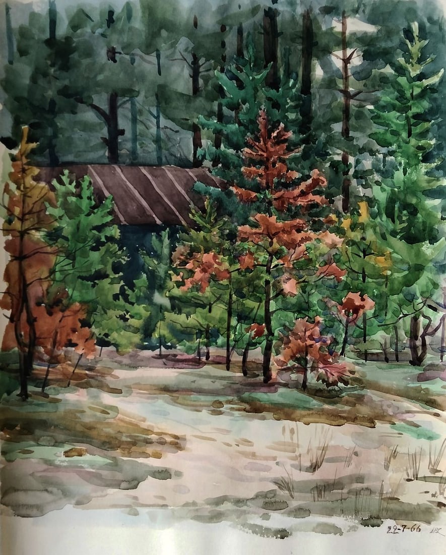Watercolor painting Quiet refuge in green forest Vitaly Duhnevich: Title: Watercolor painting Quiet refuge in green forest Vitaly Duhnevich Description: NoDuhn 73 *** ABoUT THIS PAINTING *** * TITLE: "Quiet refuge in green forest" * ARTISTS: Vitaly Duhnevich * SIZE: