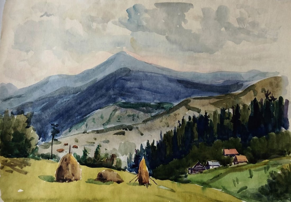 Watercolor painting Forests meet mountains Vitaly Duhnevich: Title: Watercolor painting Forests meet mountains Vitaly Duhnevich Description: NoDuhn 78 *** ABoUT THIS PAINTING *** * TITLE: "Forests meet mountains" * ARTISTS: Vitaly Duhnevich * SIZE: 27x39