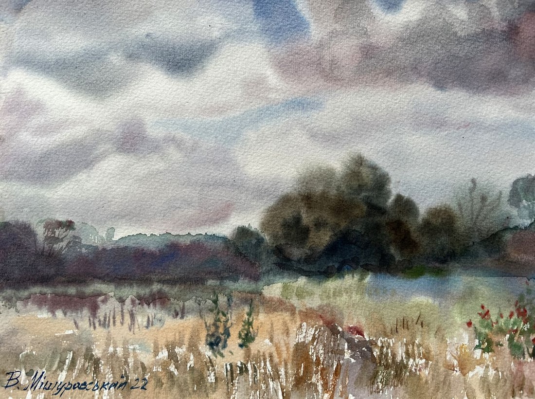 Watercolor painting Midsummer V. Mishurovsky: Title: Watercolor painting Midsummer V. Mishurovsky Description: No217 "Midsummer" by Viktor Myshurovsky captures the essence of a summer's day in the Ukrainian countryside. The painting showcases an