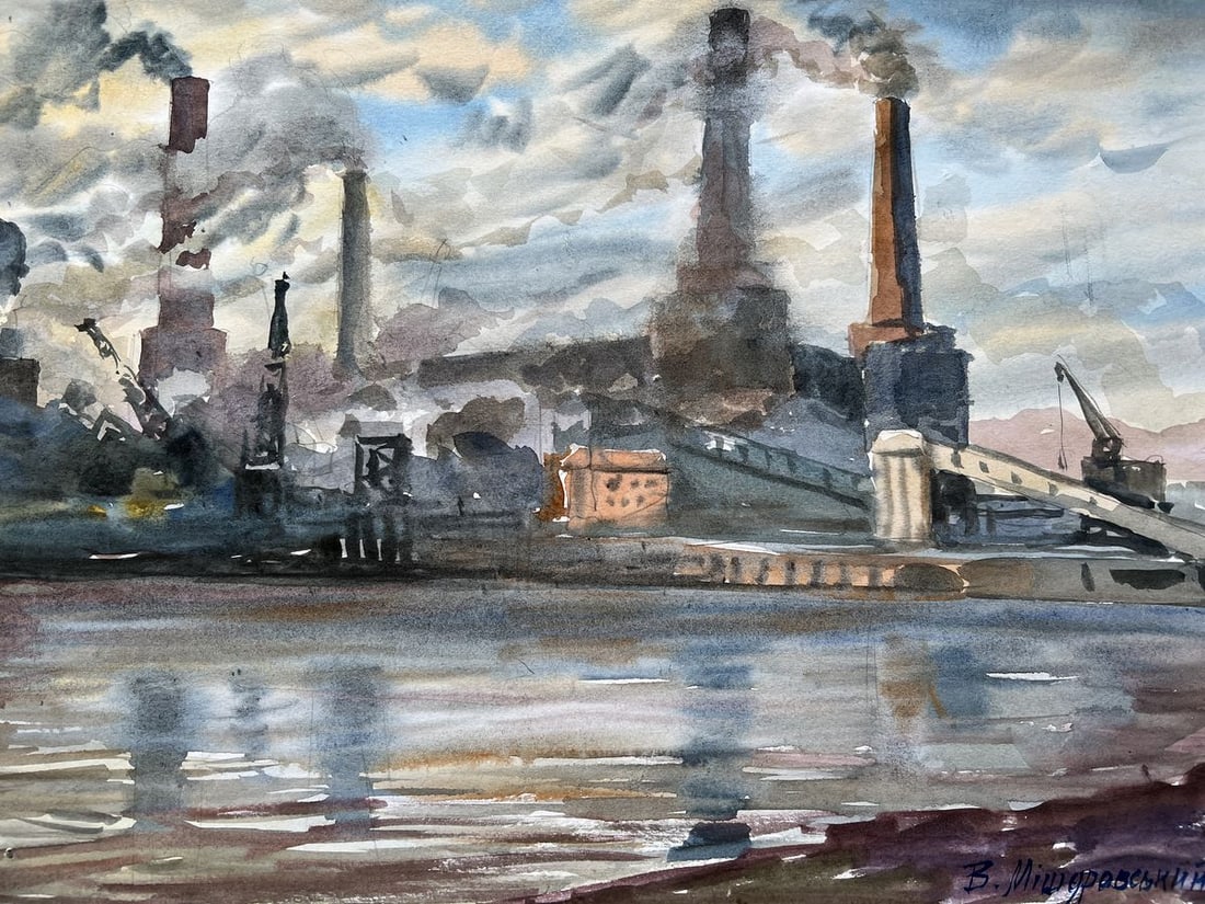 Gouache painting Industrial landscape V. Mishurovsky (1 of 8)