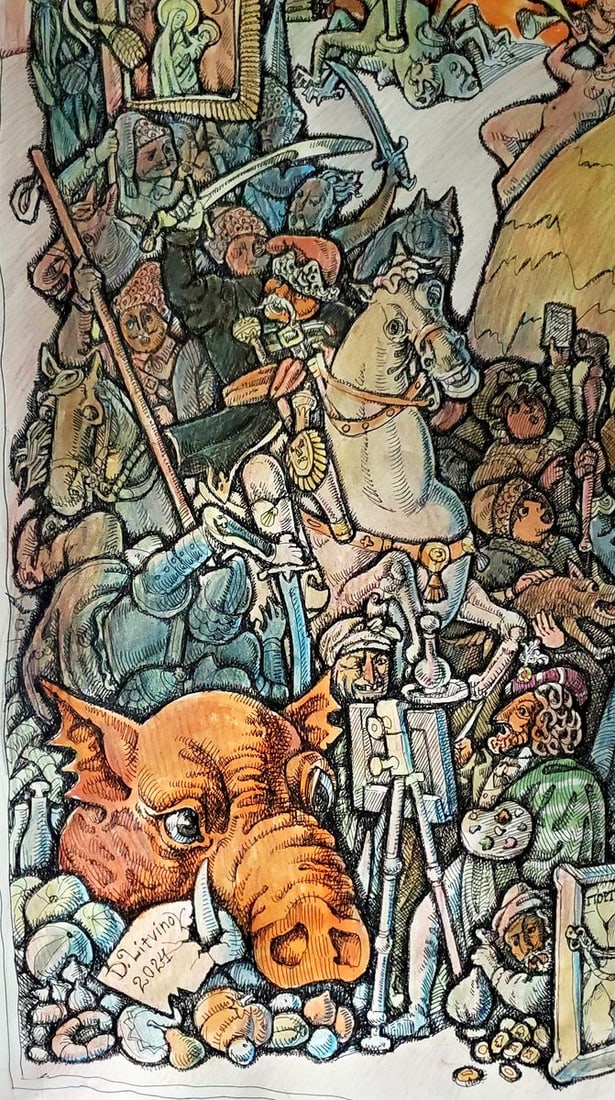 Watercolor painting Gogol and his heroes Daniil Litvinov - 10