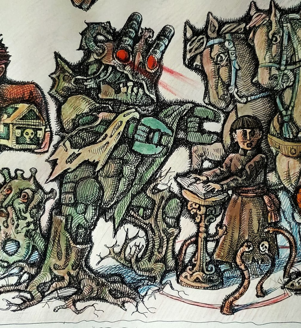 Watercolor painting Gogol and his heroes Daniil Litvinov - 3