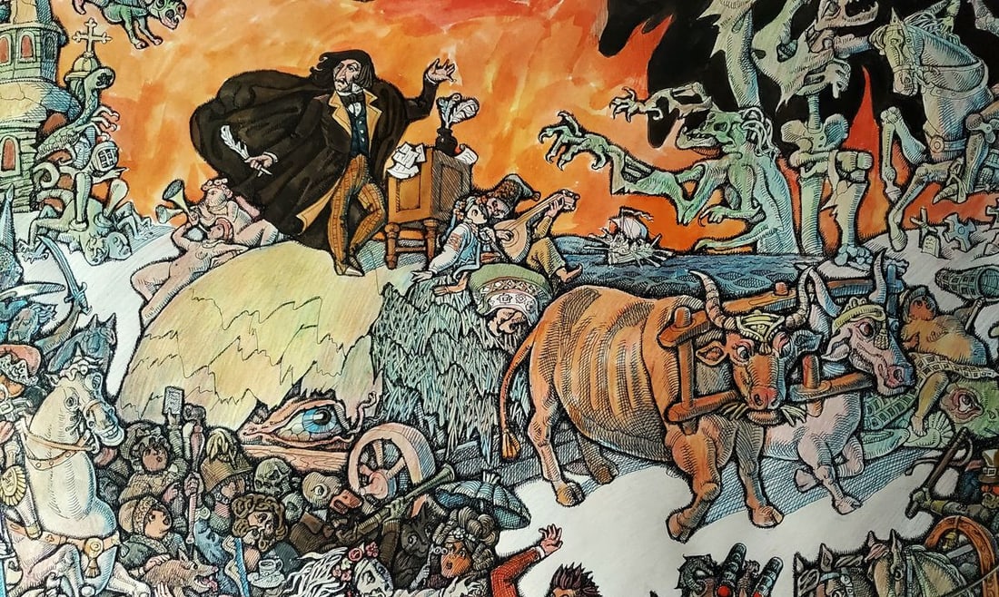 Watercolor painting Gogol and his heroes Daniil Litvinov - 6