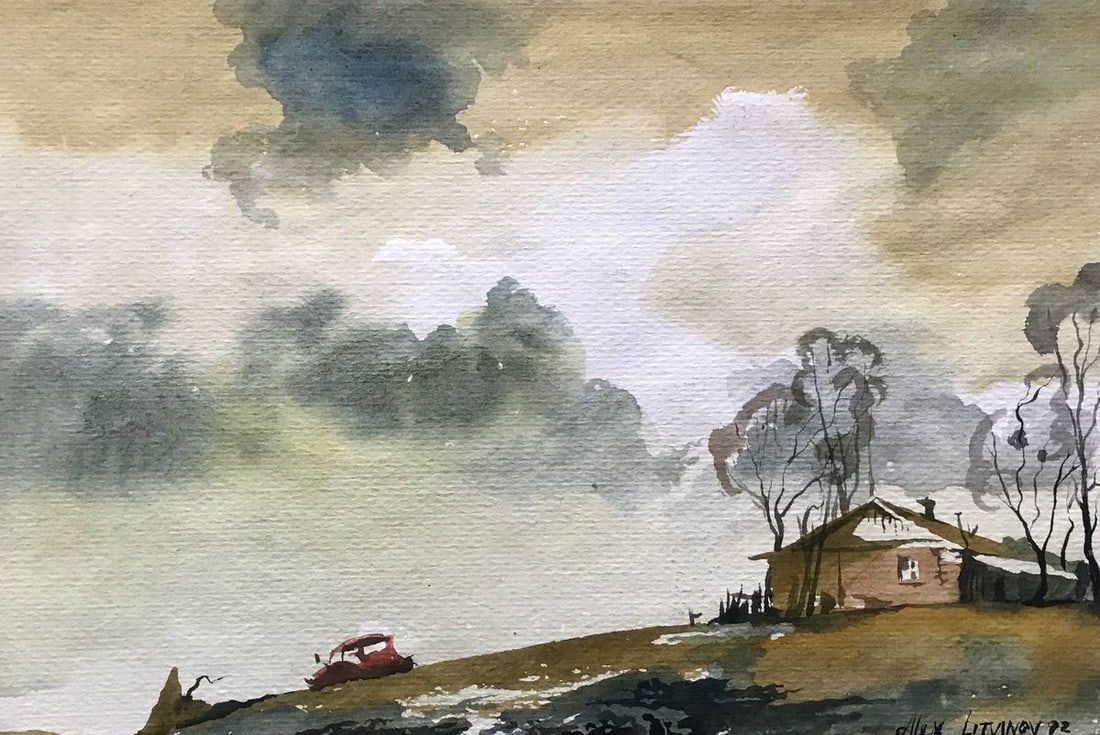 Watercolor painting Lonely house Alexander Arkadievich Litvinov: Title: Watercolor painting Lonely house Alexander Arkadievich Litvinov Description: NoAAA3053 "The Lonely House" is a captivating watercolor painting that captures the essence of a serene autumn