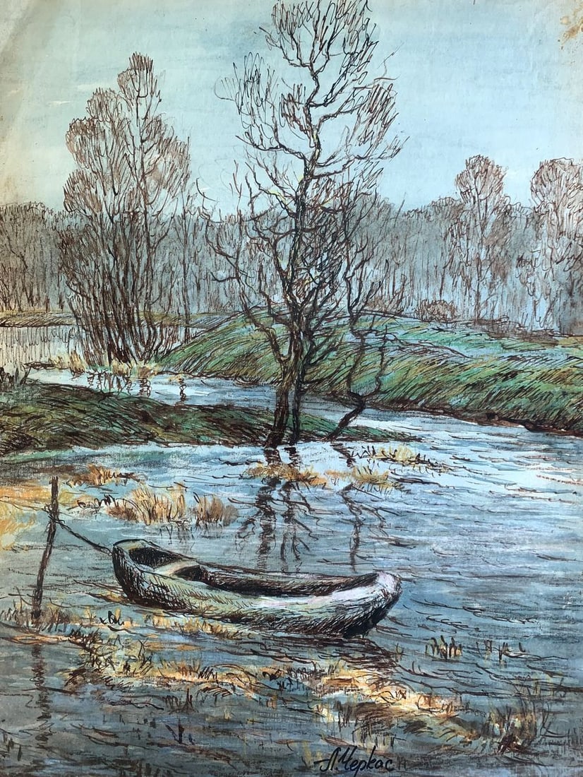 Watercolor painting Boat on the lake A. G. Cherkas: Title: Watercolor painting Boat on the lake A. G. Cherkas Description: No1292 *** ABOUT THIS PAINTING *** * TITLE: "Boat on the lake" * ARTISTS: A. G. Cherkas * SIZE: 50?39 cm/' 19.68?15.35 inches' *