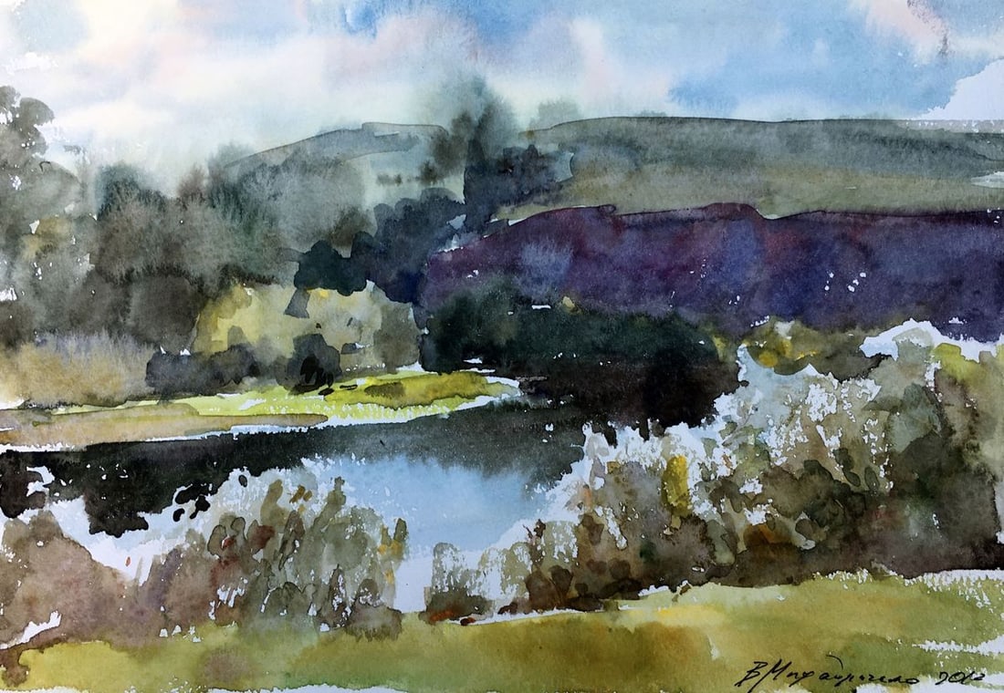 Watercolor painting By the river Viktor Mikhailichenko: Title: Watercolor painting By the river Viktor Mikhailichenko Description: No1339 *** ABOUT THIS PAINTING *** * TITLE: "By the river" * ARTISTS: Viktor Mikhailichenko * SIZE: 21.5x30.5 cm/'8.46?12.00