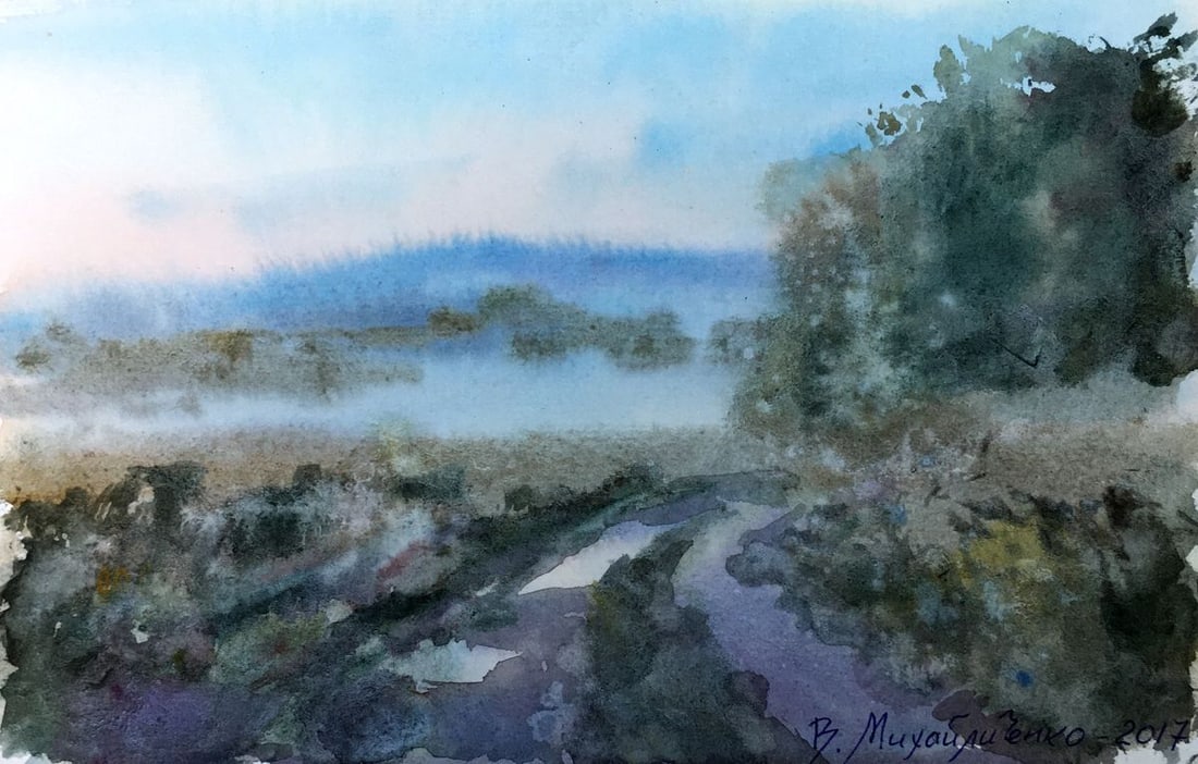 Watercolor painting Road to the forest Viktor Mikhailichenko: Title: Watercolor painting Road to the forest Viktor Mikhailichenko Description: No1349 *** ABOUT THIS PAINTING *** * TITLE: "Road to the forest" * ARTISTS: Viktor Mikhailichenko * SIZE: 14x21 cm/'5.5