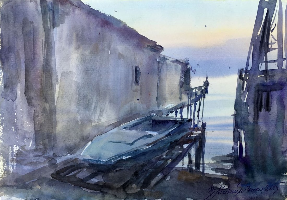 Watercolor painting House by the river Viktor Mikhailichenko: Title: Watercolor painting House by the river Viktor Mikhailichenko Description: No1355 *** ABOUT THIS PAINTING *** * TITLE: "House by the river" * ARTISTS: Viktor Mikhailichenko * SIZE: 21.5x31 cm/'8