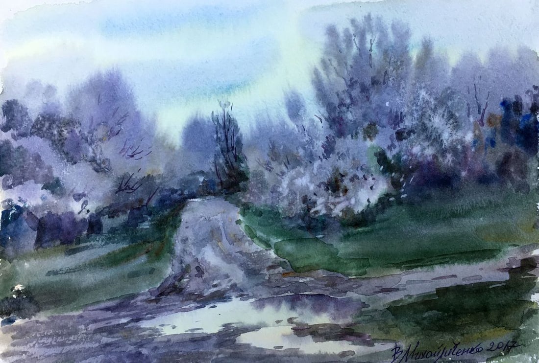 Watercolor painting At the crossroads Viktor Mikhailichenko: Title: Watercolor painting At the crossroads Viktor Mikhailichenko Description: No1356 *** ABOUT THIS PAINTING *** * TITLE: "At the crossroads" * ARTISTS: Viktor Mikhailichenko * SIZE: 21x31.5 cm/'8.2