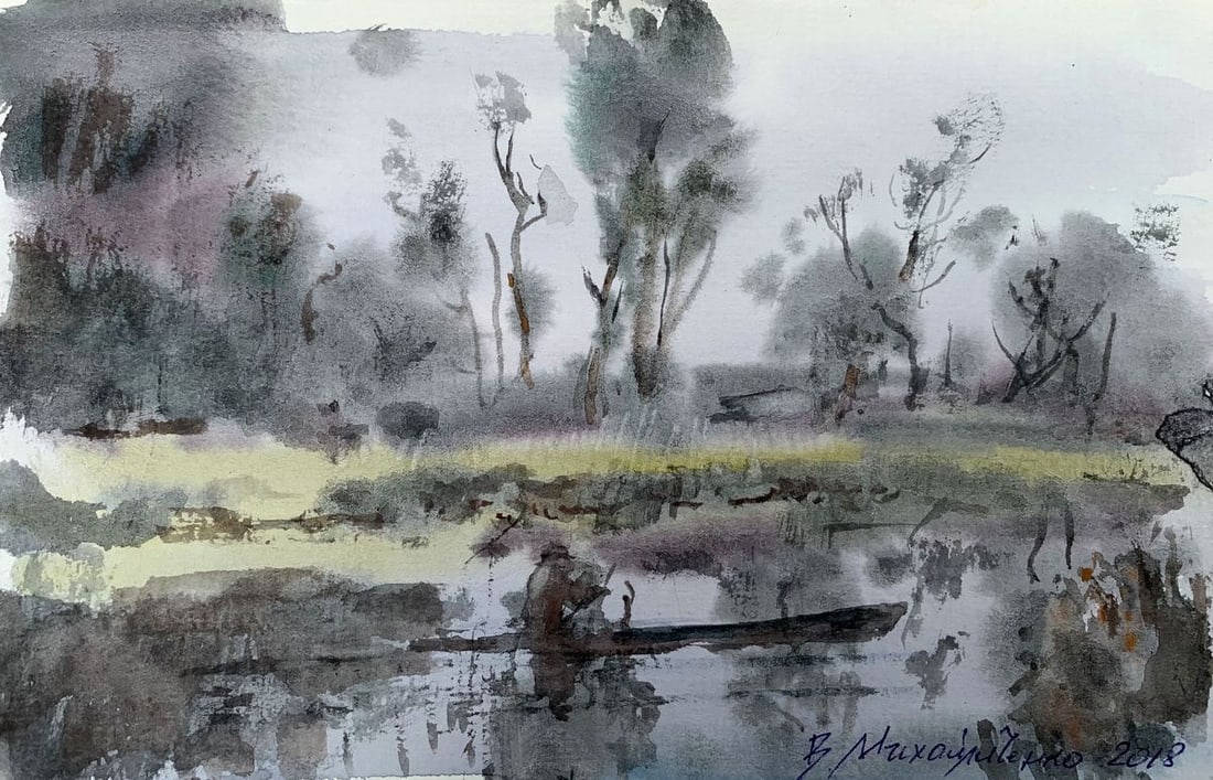 Watercolor painting Fishing holidays Viktor Mikhailichenko: Title: Watercolor painting Fishing holidays Viktor Mikhailichenko Description: No1362 *** ABOUT THIS PAINTING *** * TITLE: "Fishing holidays" * ARTISTS: Viktor Mikhailichenko * SIZE: 14x21 cm/'5.51?8.