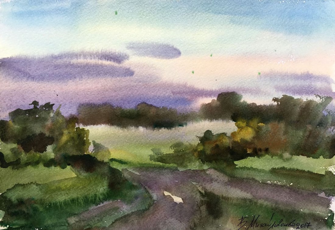 Watercolor painting The road to the distance Viktor Mikhailichenko: Title: Watercolor painting The road to the distance Viktor Mikhailichenko Description: No1373 *** ABOUT THIS PAINTING *** * TITLE: "The road to the distance" * ARTISTS: Viktor Mikhailichenko * SIZE: 2