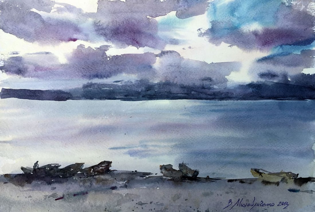 Watercolor painting Lonely shore Viktor Mikhailichenko: Title: Watercolor painting Lonely shore Viktor Mikhailichenko Description: No1387 *** ABOUT THIS PAINTING *** * TITLE: "Lonely shore" * ARTISTS: Viktor Mikhailichenko * SIZE: 21.5?30.5 cm/'8.46?12.00