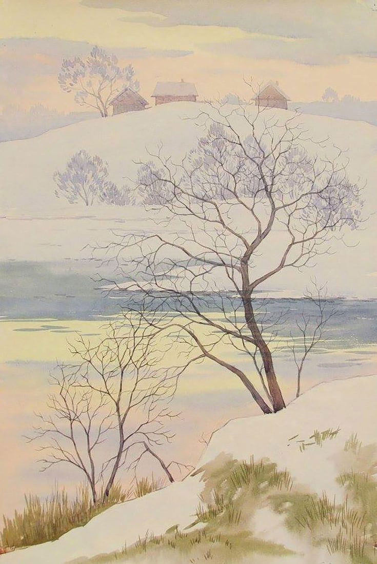 Watercolor painting February evening Kalebets Valery: Title: Watercolor painting February evening Kalebets Valery Description: NoSav 146 *** ABOUT THIS PAINTING *** * TITLE: "February evening" * ARTISTS: Kalebets Valery * SIZE: 45x30 cm/'17.71x11.81 inch