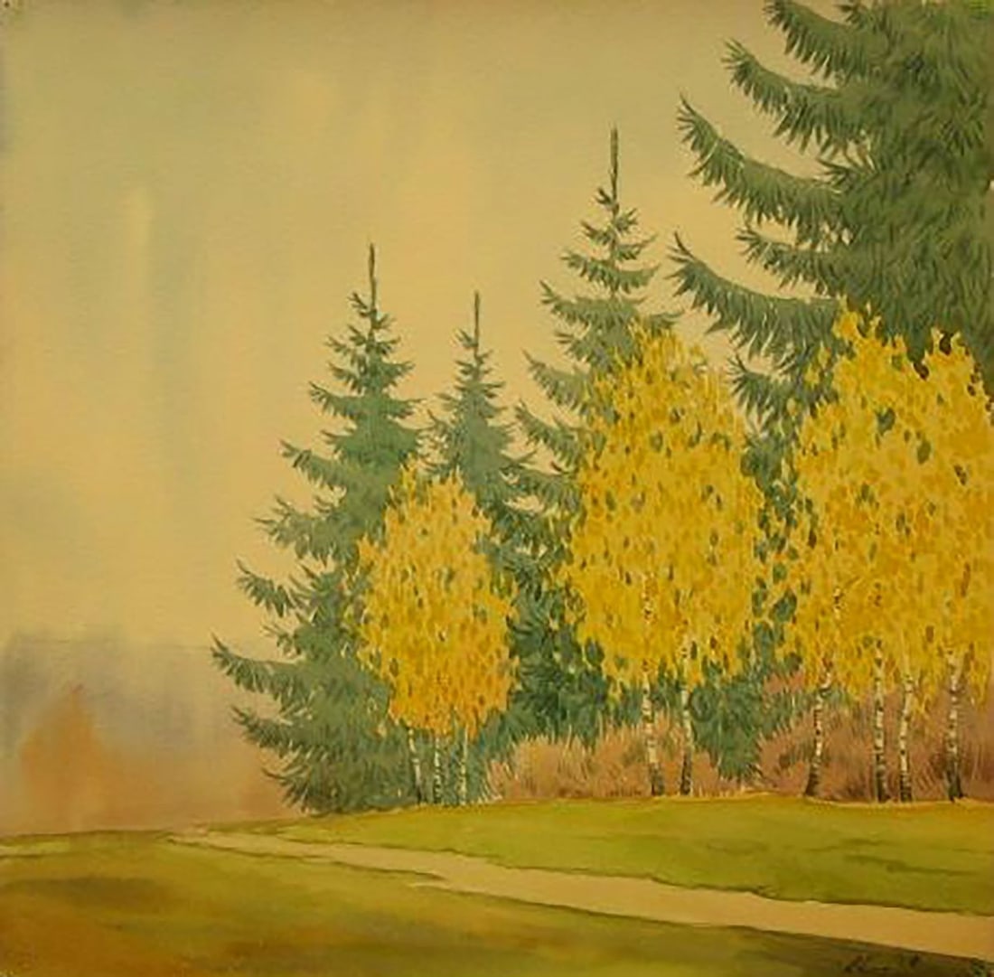 Watercolor painting Autumn sketch Kalebets Valery: Title: Watercolor painting Autumn sketch Kalebets Valery Description: NoSav 153 *** ABOUT THIS PAINTING *** * TITLE: "Autumn sketch" * ARTISTS: Kalebets Valery * SIZE: 30x30 cm/'11.81x11.81 inches' *