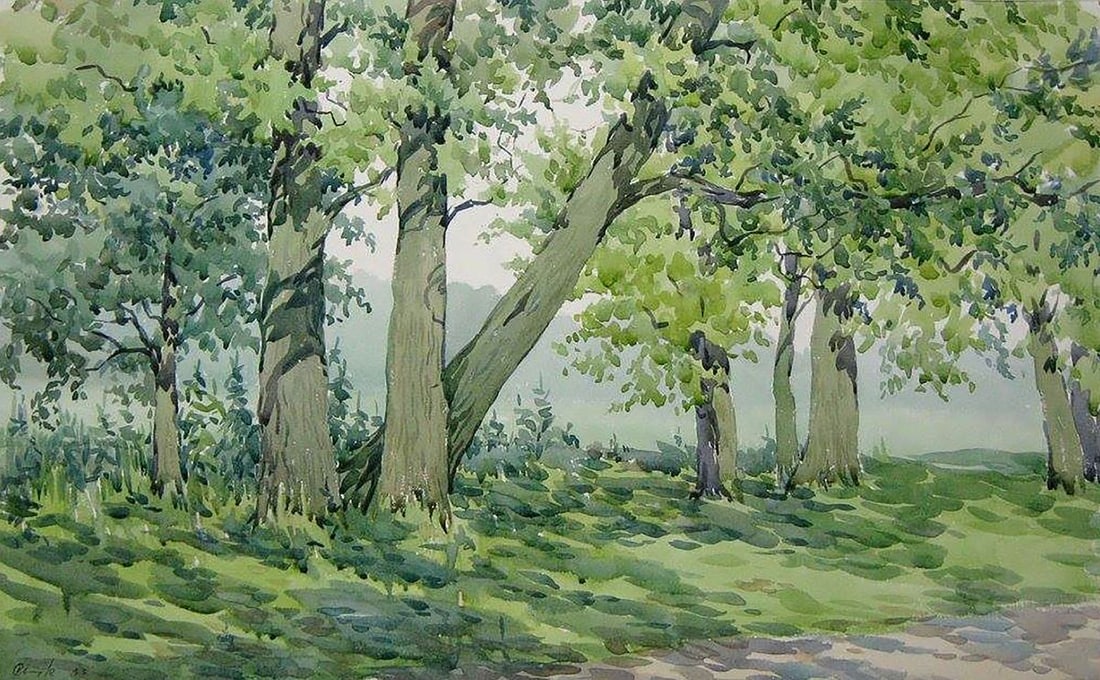 Watercolor painting Oak forest Kalebets Valery: Title: Watercolor painting Oak forest Kalebets Valery Description: NoSav 159 *** ABOUT THIS PAINTING *** * TITLE: "Oak forest" * ARTISTS: Kalebets Valery * SIZE: 31x49 cm/'12.20x19.29 inches' * MEDIUM