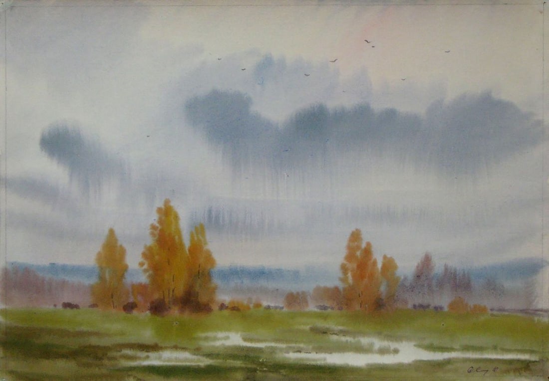 Watercolor painting Rainy weather Kalebets Valery: Title: Watercolor painting Rainy weather Kalebets Valery Description: NoSav 173 *** ABOUT THIS PAINTING *** * TITLE: "Rainy weather" * ARTISTS: Kalebets Valery * SIZE: 35x26 cm/'13.77x10.23 inches' *