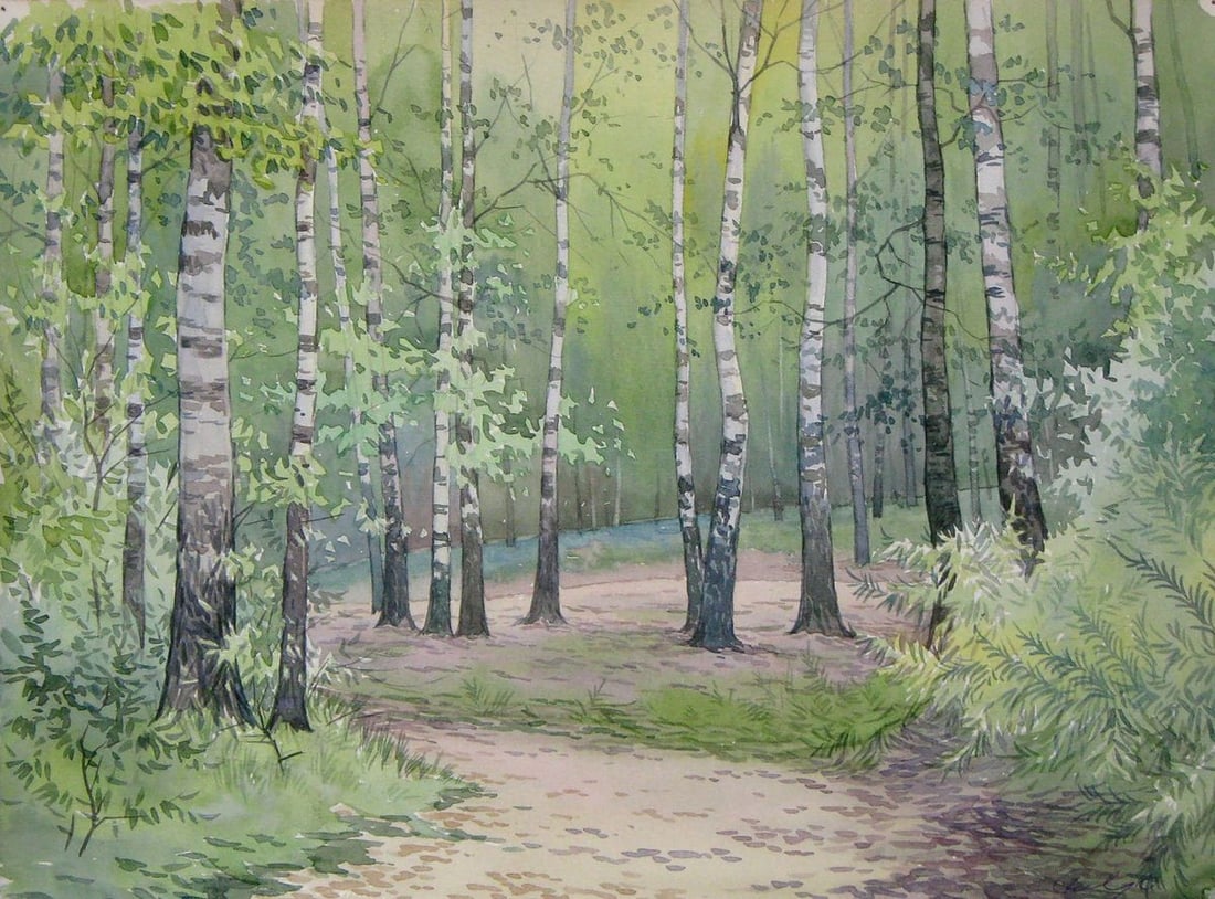 Watercolor painting Forest sketch Kalebets Valery: Title: Watercolor painting Forest sketch Kalebets Valery Description: NoSav 175 *** ABOUT THIS PAINTING *** * TITLE: "Forest sketch" * ARTISTS: Kalebets Valery * SIZE: 30x40 cm/'11.81x15.74 inches' *