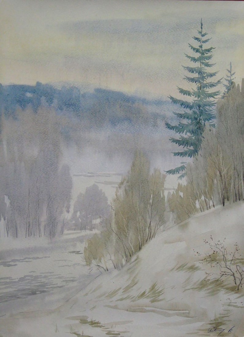 Watercolor painting Winter sleep Kalebets Valery: Title: Watercolor painting Winter sleep Kalebets Valery Description: NoSav 177 *** ABOUT THIS PAINTING *** * TITLE: "Winter sleep" * ARTISTS: Kalebets Valery * SIZE: 40x30 cm/'15.74x11.81 inches' * ME