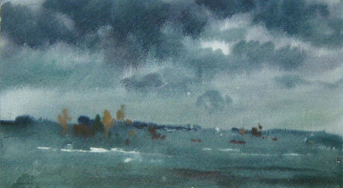 Watercolor painting Bad weather day Kalebets Valery: Title: Watercolor painting Bad weather day Kalebets Valery Description: NoSav 180 *** ABOUT THIS PAINTING *** * TITLE: "Bad weather day" * ARTISTS: Kalebets Valery * SIZE: 35x20 cm/'13.77x7.87 inches'