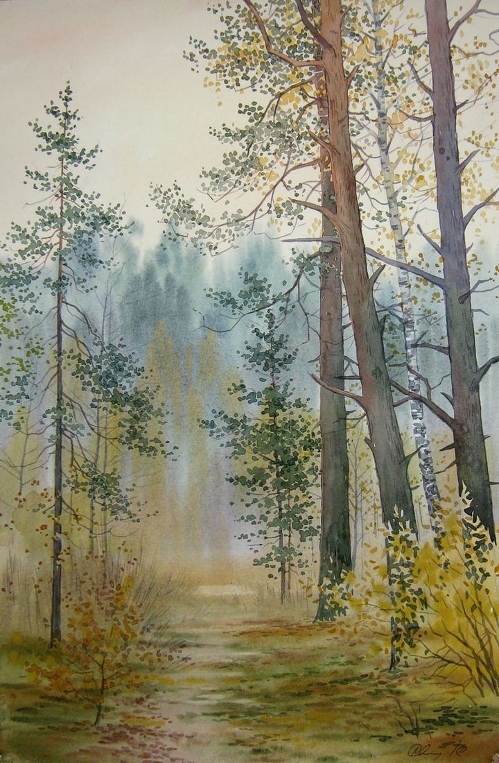 Watercolor painting Autumn golden forest Kalebets Valery: Title: Watercolor painting Autumn golden forest Kalebets Valery Description: NoSav 300 *** ABOUT THIS PAINTING *** * TITLE: "Autumn golden forest" * ARTISTS: Kalebets Valery * SIZE: 45x30 cm/'17.71x11