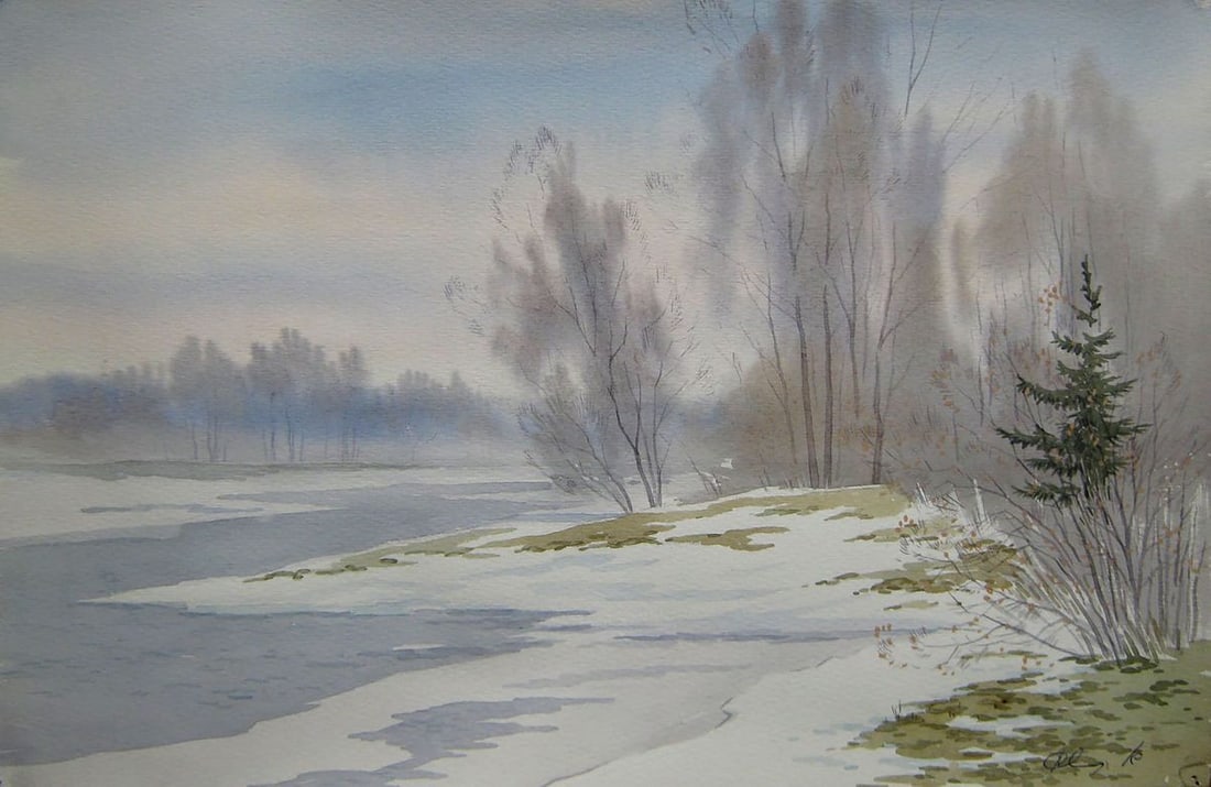 Watercolor painting Pre-spring Kalebets Valery: Title: Watercolor painting Pre-spring Kalebets Valery Description: NoSav 321 *** ABOUT THIS PAINTING *** * TITLE: "Pre-spring" * ARTISTS: Kalebets Valery * SIZE: 30x45 cm/'11.81x17.71 inches' * MEDIUM