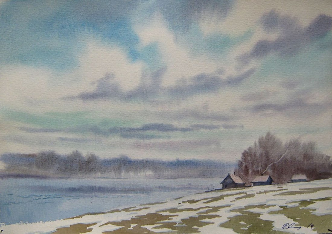 Watercolor painting Winter days Kalebets Valery (1 of 5)