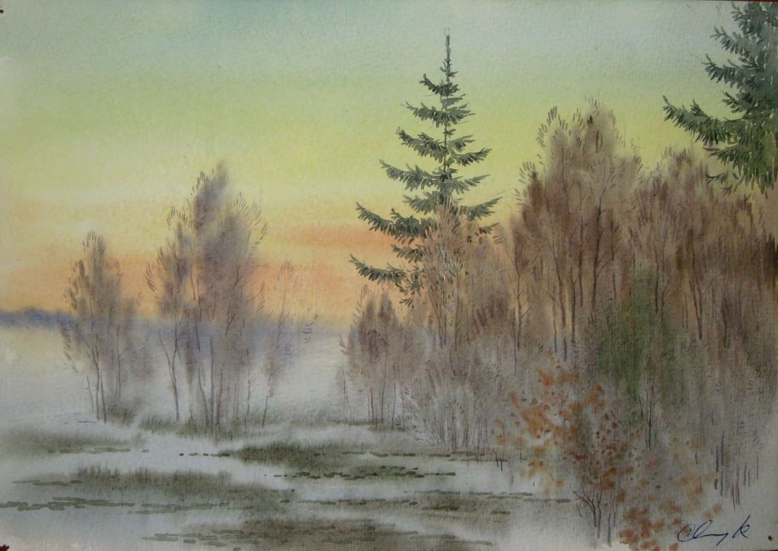 Watercolor painting Rest in the forest Kalebets Valery (1 of 5)